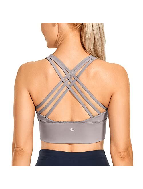 CRZ YOGA Strappy Longline Sports Bras for Women - Wirefree Padded Criss Cross Yoga Bras Cropped Tank Tops