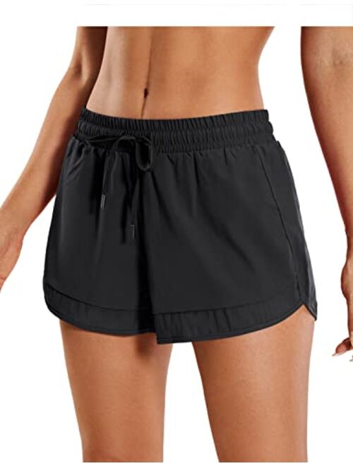 CRZ YOGA Women's Mid Rise Running Shorts Mesh Liner 3'' - Quick Dry Drawstring Workout Athletic Gym Shorts Zip Pocket
