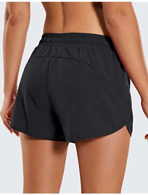 CRZ YOGA Women's Mid Rise Running Shorts Mesh Liner 3'' - Quick Dry Drawstring Workout Athletic Gym Shorts Zip Pocket