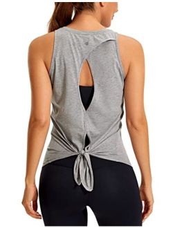 Women's Pima Cotton Workout Tank Tops Tie Back Sleeveless Shirts Yoga Athletic Open Back Sport Gym Tops