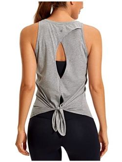 Women's Pima Cotton Workout Tank Tops Tie Back Sleeveless Shirts Yoga Athletic Open Back Sport Gym Tops