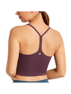 Womens Y Back Longline Sports Bra - Racerback Spaghetti Straps Padded Workout Crop Tank Tops with Built in Bra