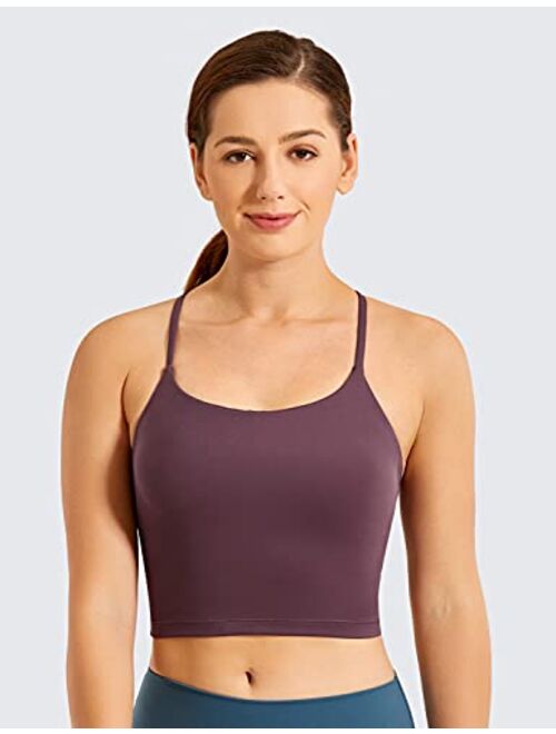 CRZ YOGA Womens Y Back Longline Sports Bra - Racerback Spaghetti Straps Padded Workout Crop Tank Tops with Built in Bra