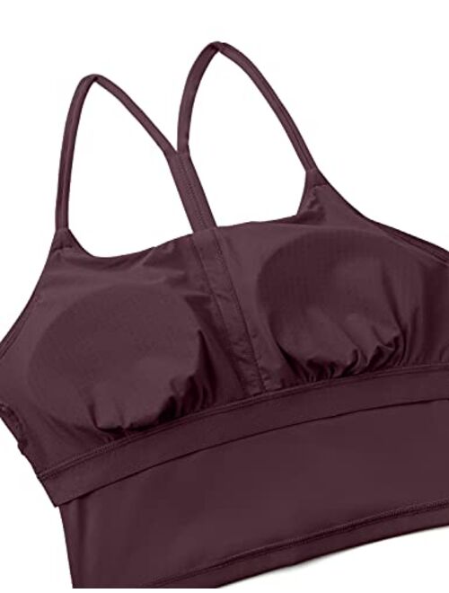 CRZ YOGA Womens Y Back Longline Sports Bra - Racerback Spaghetti Straps Padded Workout Crop Tank Tops with Built in Bra