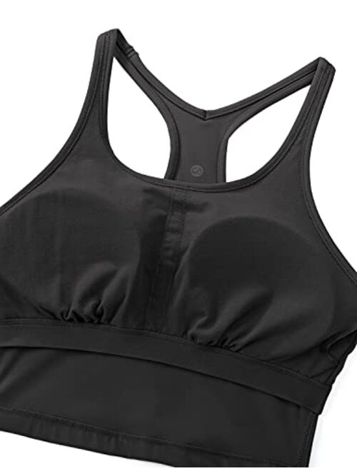 CRZ YOGA Women's Racerback Longline Sports Bra Padded Wireless Yoga Bras Crop Cami Tank Tops