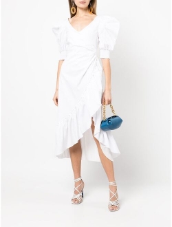 Kacy puff-sleeve ruffle midi dress