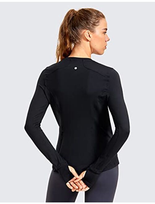 CRZ YOGA Women's Long Sleeve Running Shirt with Thumbholes Slim Fit Athletic Workout Base Layer Top with Pocket
