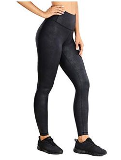Women's Matte Faux Leather Leggings 28'' - Stretchy Workout Yoga Pants Lightweight High Waisted Tights