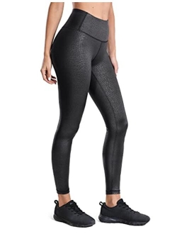Women's Matte Faux Leather Leggings 28'' - Stretchy Workout Yoga Pants Lightweight High Waisted Tights
