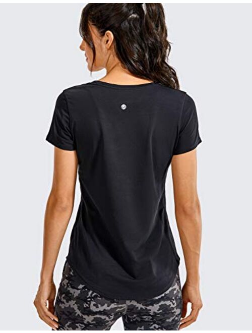 CRZ YOGA Women's Pima Cotton Short Sleeve Workout Shirt Yoga T-Shirt Athletic Tee Top