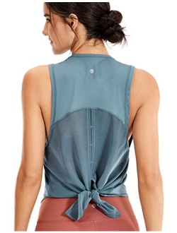 Women's Breezy Feeling Mesh Running Tank Tops Workout Gym Shirts Tie Back Yoga Clothes
