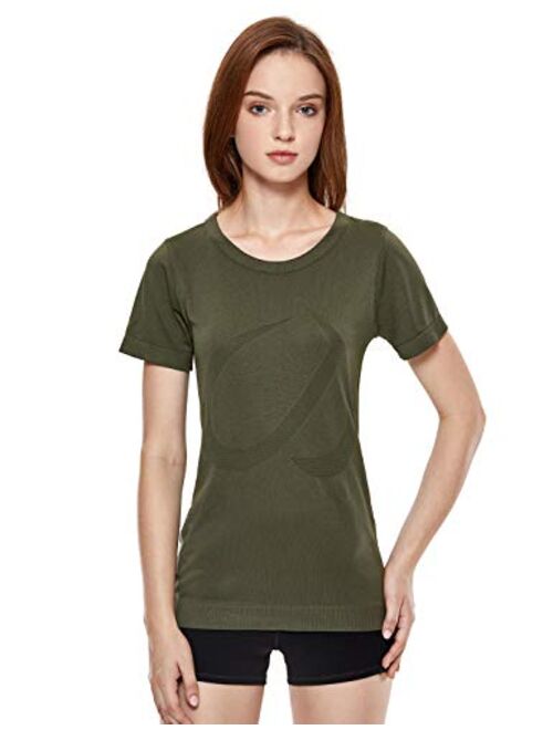 CRZ YOGA Women's Seamless Workout Short Sleeve Tees Plain T Shirts Athletic Shirts