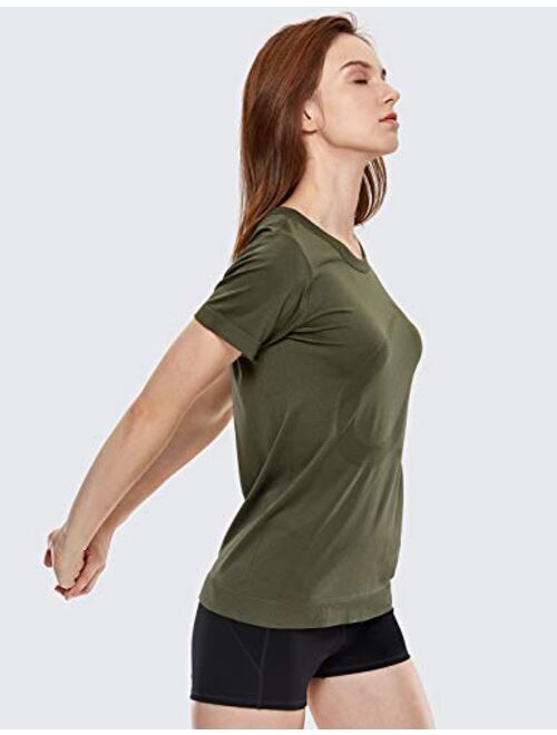 CRZ YOGA Women's Seamless Workout Short Sleeve Tees Plain T Shirts Athletic Shirts