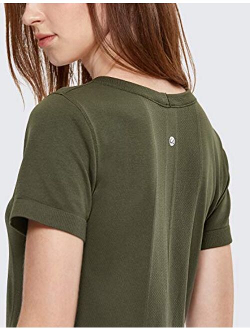 CRZ YOGA Women's Seamless Workout Short Sleeve Tees Plain T Shirts Athletic Shirts