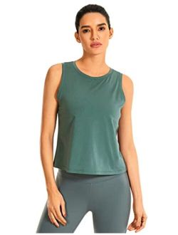 Pima Cotton Cropped Tank Tops for Women Workout Crop Tops High Neck Sleeveless Athletic Gym Shirts