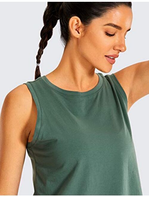 CRZ YOGA Pima Cotton Cropped Tank Tops for Women Workout Crop Tops High Neck Sleeveless Athletic Gym Shirts
