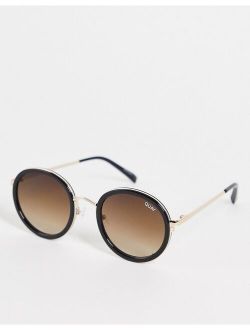 Quay Australia Quay Firefly unisex round sunglasses in black with brown lens