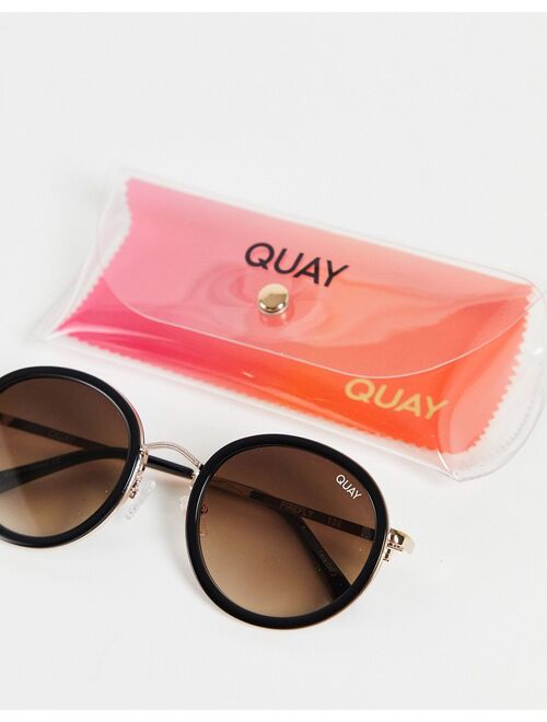 Quay Australia Quay Firefly unisex round sunglasses in black with brown lens
