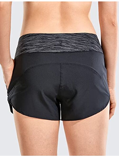CRZ YOGA Women's Mid-Rise Quick Dry Lined Dolphin Running Shorts with Zip Pocket Elastic Waist Athletic Workout Shorts - 3''