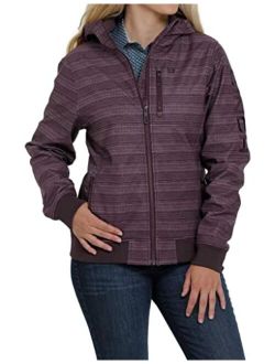 Women's Purple Stripe Softshell Bonded Hooded Zip-Front Jacket