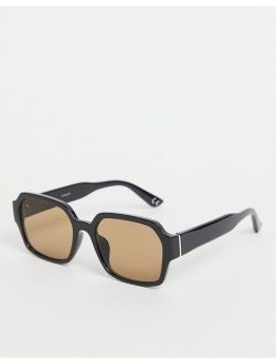 70's square sunglasses in black plastic with smoke brown lens
