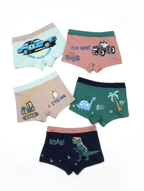 Shein Toddler Boys 5pcs Car And Dinosaur Graphic Underwear