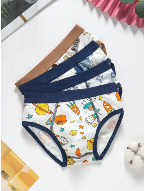 Shein Boys 4pcs Letter Cartoon Graphic Topstitching Contrast Binding Brief