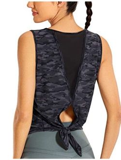 Women's Breezy Feeling Mesh Workout Tank Tops Sleeveless Gym Shirts Open Tie Back Yoga Clothes