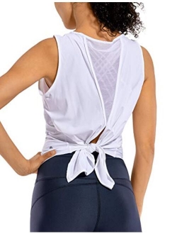Women's Breezy Feeling Mesh Workout Tank Tops Sleeveless Gym Shirts Open Tie Back Yoga Clothes