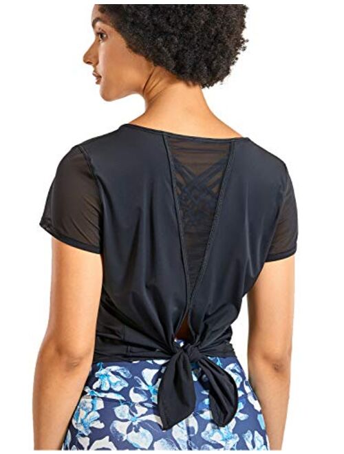 CRZ YOGA Women's Breezy Feeling Workout Shirts Loose Fit Short Sleeve Tee Mesh Tie Back Athletic Gym Clothes