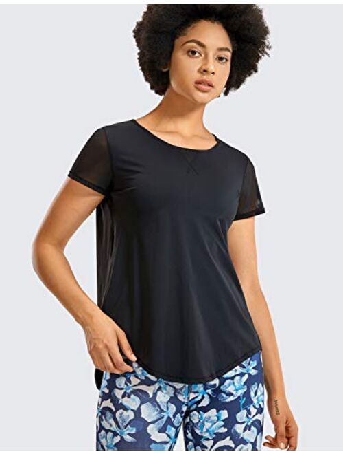CRZ YOGA Women's Breezy Feeling Workout Shirts Loose Fit Short Sleeve Tee Mesh Tie Back Athletic Gym Clothes