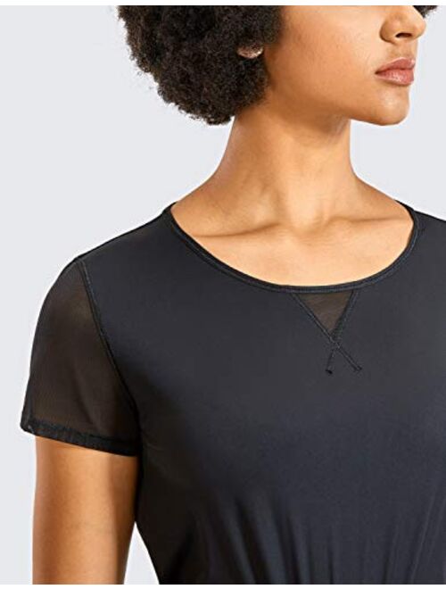 CRZ YOGA Women's Breezy Feeling Workout Shirts Loose Fit Short Sleeve Tee Mesh Tie Back Athletic Gym Clothes