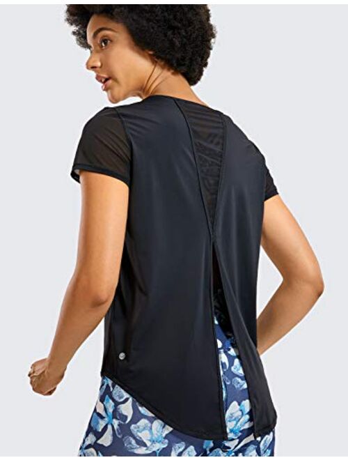 CRZ YOGA Women's Breezy Feeling Workout Shirts Loose Fit Short Sleeve Tee Mesh Tie Back Athletic Gym Clothes