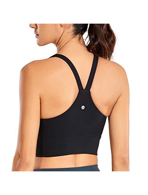 CRZ YOGA Y Back Longline Sports Bra for Women - V Neck Padded Racerback Sports Bra Crop Tank Top