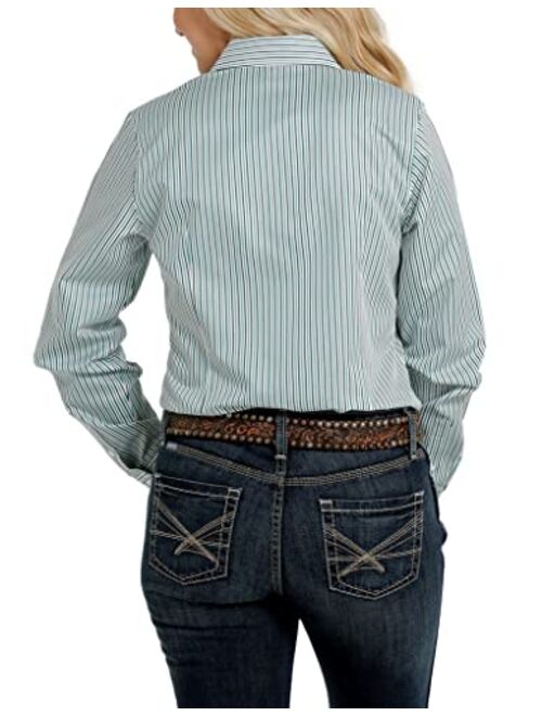 Cinch Ladies Button-Down Pinstripe Western Shirt w/Tencel - Green & Navy