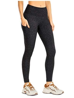 Women's Light-Fleece Workout Leggings 25'' / 28'' - High Waisted Warm Matte Brushed Tights Pants with Pockets