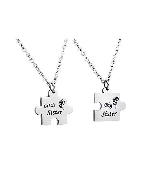 Huiuy Set of 2 Pieces Big Sis Lil Sis Necklaces Set Matching Jigsaw Puzzle Pendant Stainless Steel Gift for Sisters Friends