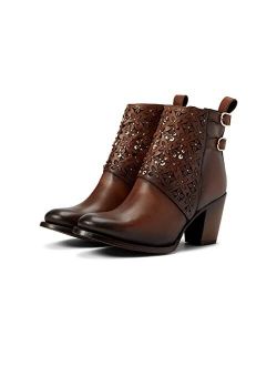 Women's Bootie in Bovine Leather with Crystals and Zipper