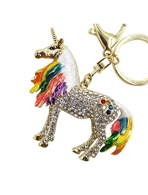 Aibearty Rhinestone Unicorn Key Ring Exquisite Keychain Car Bag Pendant Decoration Gift