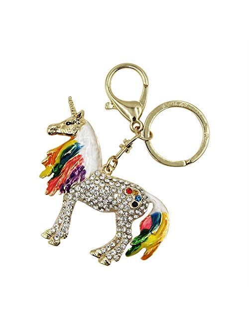 Aibearty Rhinestone Unicorn Key Ring Exquisite Keychain Car Bag Pendant Decoration Gift