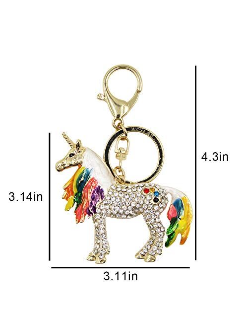 Aibearty Rhinestone Unicorn Key Ring Exquisite Keychain Car Bag Pendant Decoration Gift