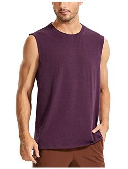 Men's Lightweight Pima Cotton Tank Tops Crew Neck Moisture Wicking Sleeveless Shirts Workout Muscle Undershirts