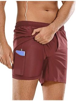 Men's 2 in 1 Gym Workout Shorts with Liner - 6'' Quick Dry Running Athletic Shorts with Zipper Pockets