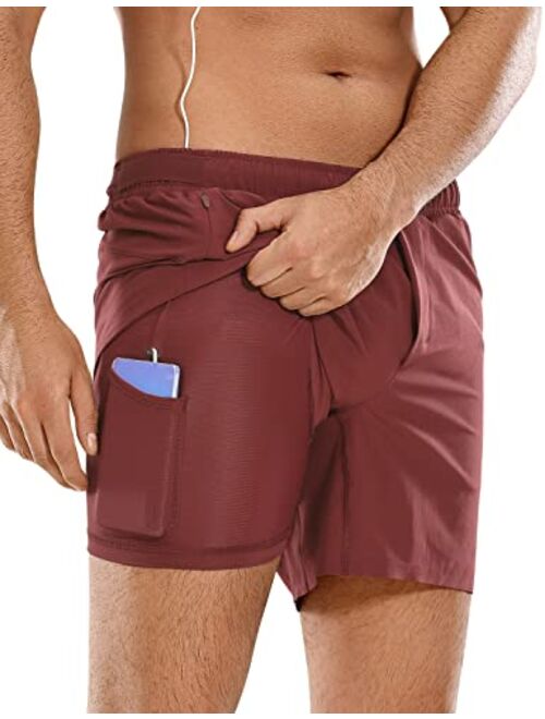CRZ YOGA Men's 2 in 1 Gym Workout Shorts with Liner - 6'' Quick Dry Running Athletic Shorts with Zipper Pockets