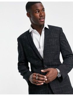skinny suit jacket with crosshatch in black