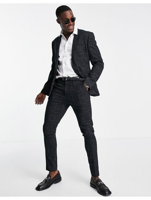 ASOS DESIGN skinny suit jacket with crosshatch in black