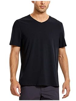 Men's V Neck Pima Cotton Short Sleeve Athletic T-Shirts Moisture Wicking Quick Dry Workout Tees Undershirts