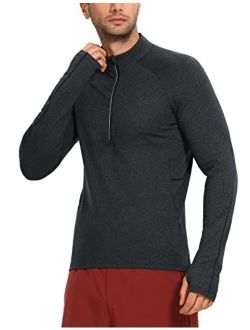 Men's Half Zip Pullover Polo Shirts Long Sleeve T-Shirts Slim Fit Lightweight Workout Tees with Pocket