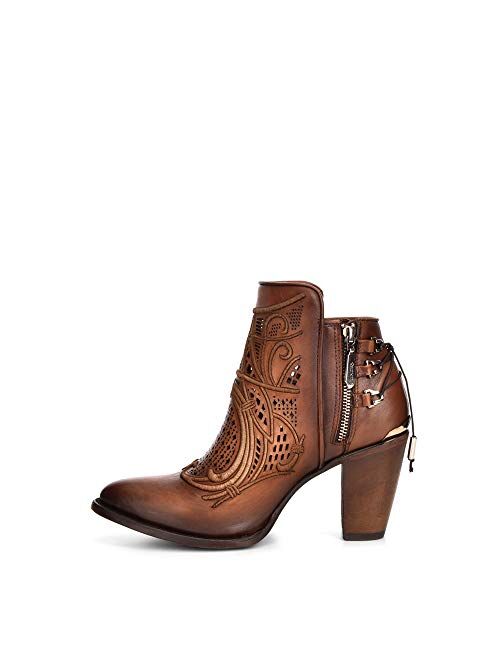 CUADRA Women's Bootie in Genuine Leather with Embroidery and Zipper Brown