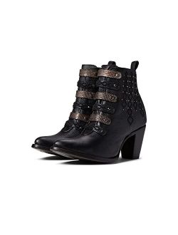Women's Bootie in Genuine Leather with Authentic Crystals, Embroidery and Zipper Black